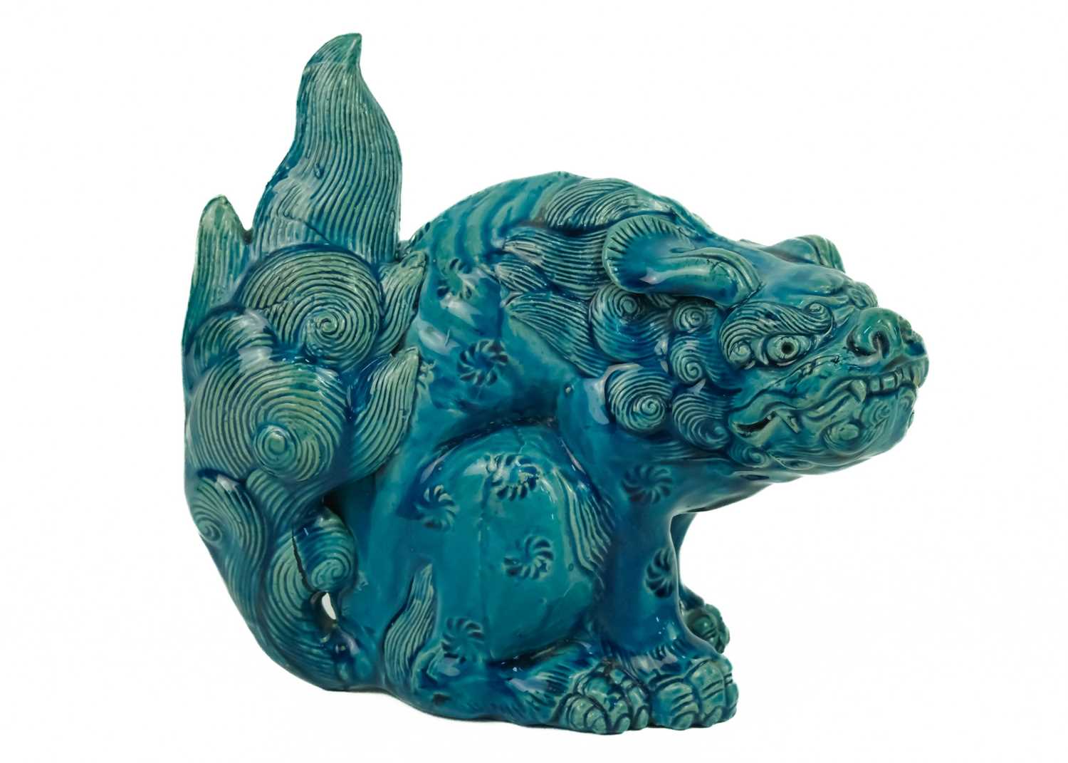 A Chinese turquoise glazed pottery 'Lion' dog, circa 1900, late Qing Dynasty. - Image 2 of 7