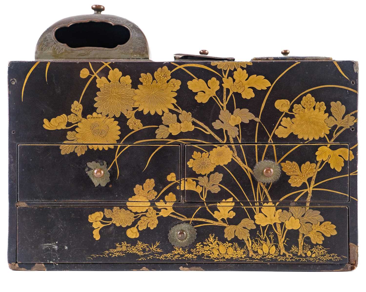 A Japanese black lacquer Tabakobon (smoking box), Meiji period.