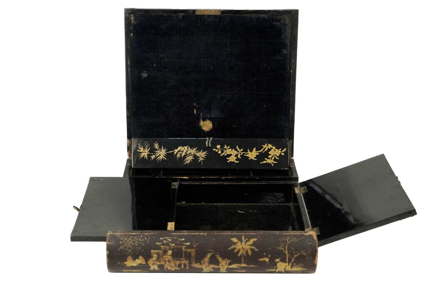 A Japanese black lacquer writing box, Meiji period. - Image 3 of 3