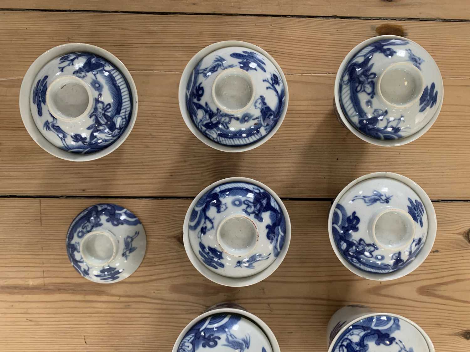 A set of Chinese blue and white porcelain cups, covers and stands, 18th century. - Image 16 of 41