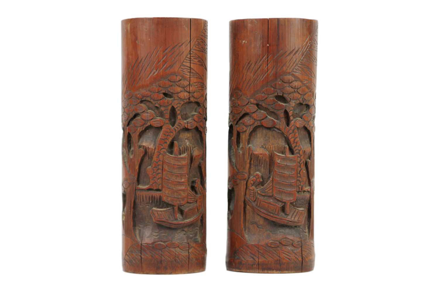 A pair of Chinese bamboo brush pots, late 19th century.