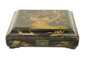 A Chinese black lacquered gilt decorated games box, early 20th century.