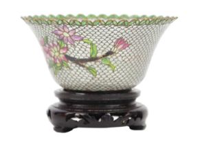 A Chinese plique-a-jour transparency enamel bowl, 20th century.