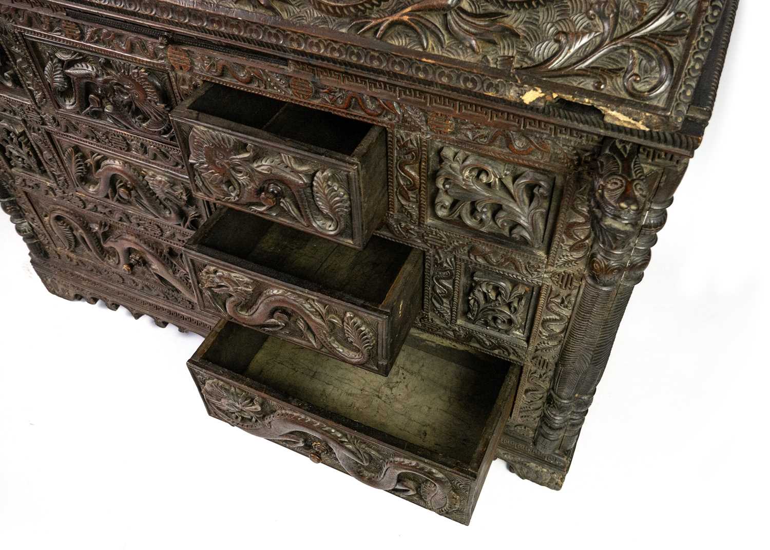 A Chinese carved hardwood bureau, Qing Dynasty, 19th century. - Image 4 of 5