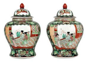 A pair of Chinese famille noire baluster vases, early-mid 20th century.