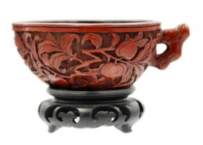 A Chinese cinnabar lacquer libation cup, Qing Dynasty, 18th/19th century