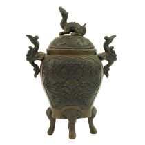 A Chinese bronze incense burner, Qing Dynasty, 19th century.