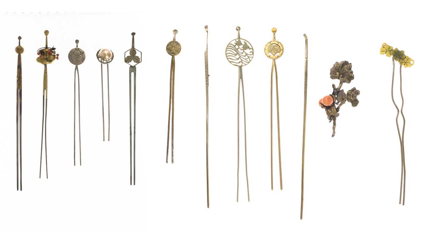Ten various Japanese metal kanzashi, 19th/20th century.