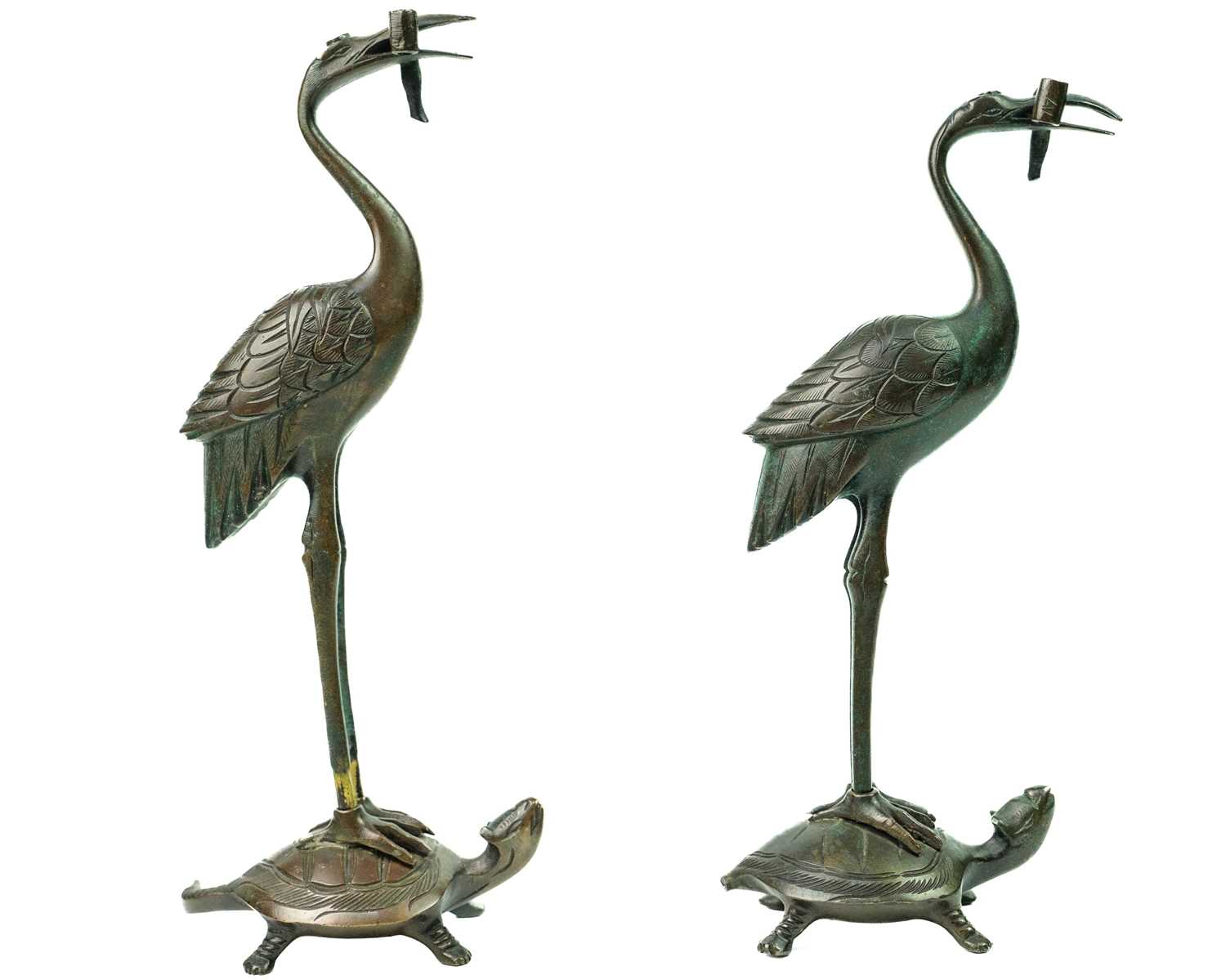 A pair of Japanese bronze figures of storks, Meiji period. - Image 3 of 4