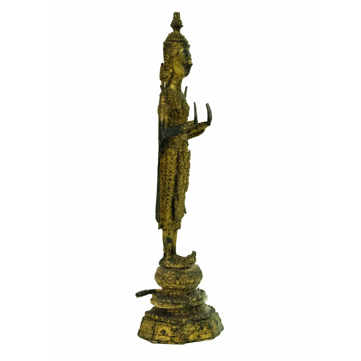 A Thai gilt bronze standing Buddha in royal attire, 18th/19th century. - Image 4 of 6