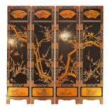 A Chinese four leaf lacquer screen, early-mid 20th century.