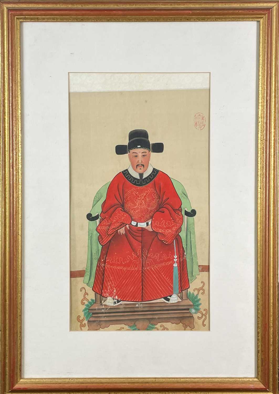 Three Chinese ancestor portrait paintings on silk. - Image 2 of 7