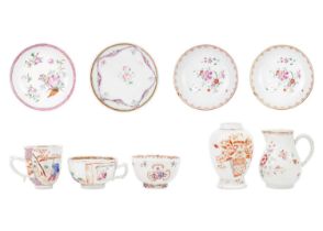 Nine Chinese famille rose porcelain items, 18th century.