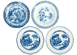 A pair of Chinese export blue and white porcelain plates, 18th century.