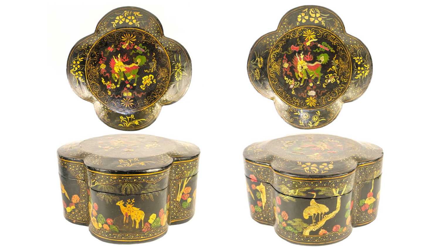 A pair of Chinese black lacquer quatrefoil boxes, late 19th early 20th century.