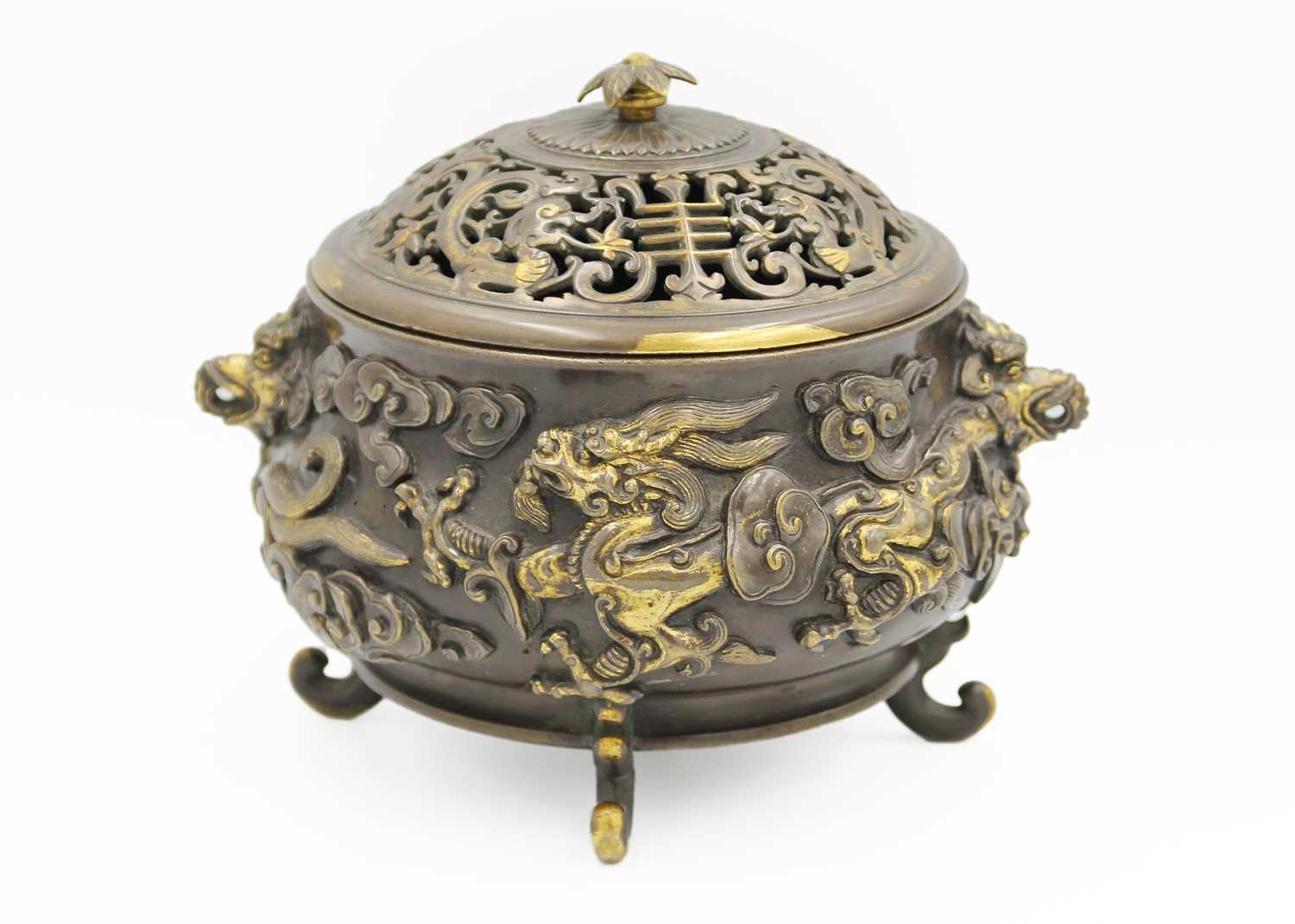 A Chinese gilt bronze censer and cover, late Ming Dynasty. - Image 7 of 42