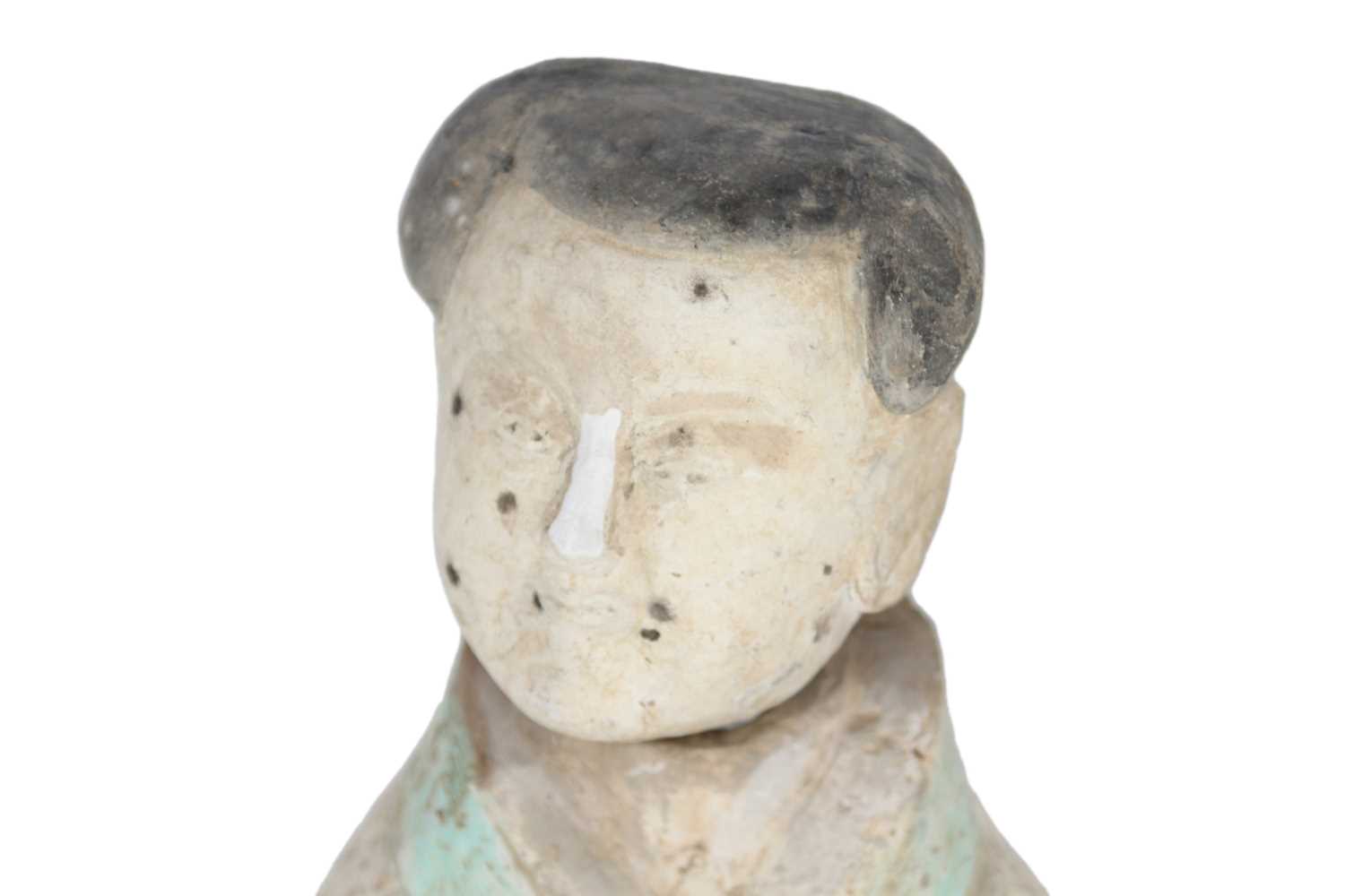 A Chinese painted pottery figure of an attendant, Western Han Dynasty. - Image 3 of 5