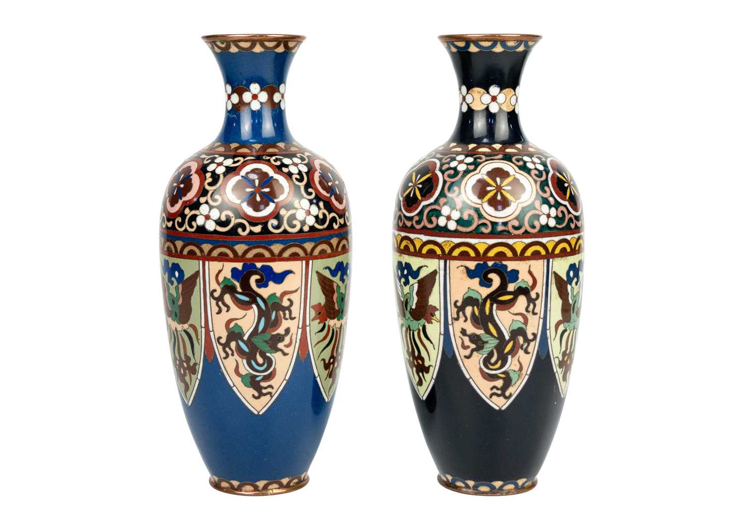 A pair of Japanese cloisonne vases, Meiji period.