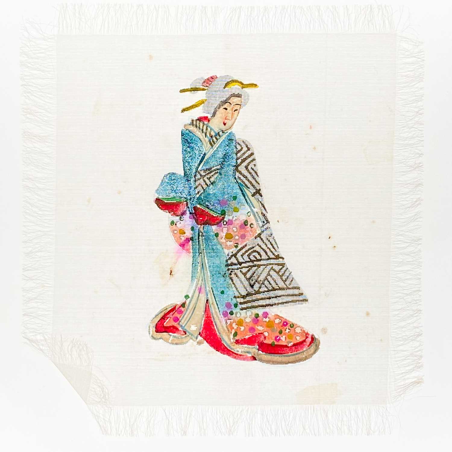 A Japanese painting on silk of Geisha girls in a landscape, early-mid 20th century - Image 8 of 14