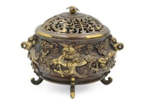 A Chinese gilt bronze censer and cover, late Ming Dynasty.