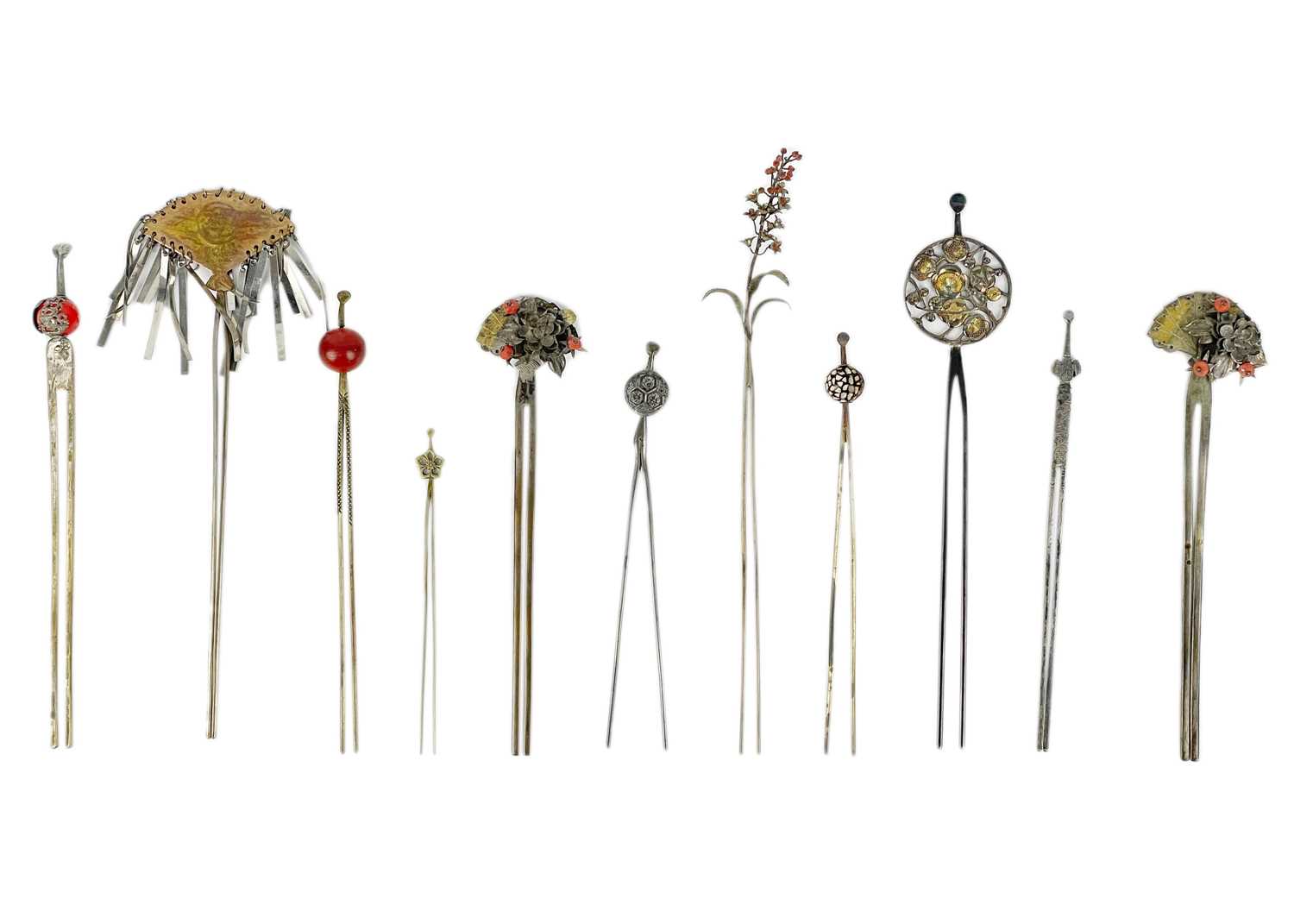 Eleven various Japanese metal kanzashi, 19th/20th century.