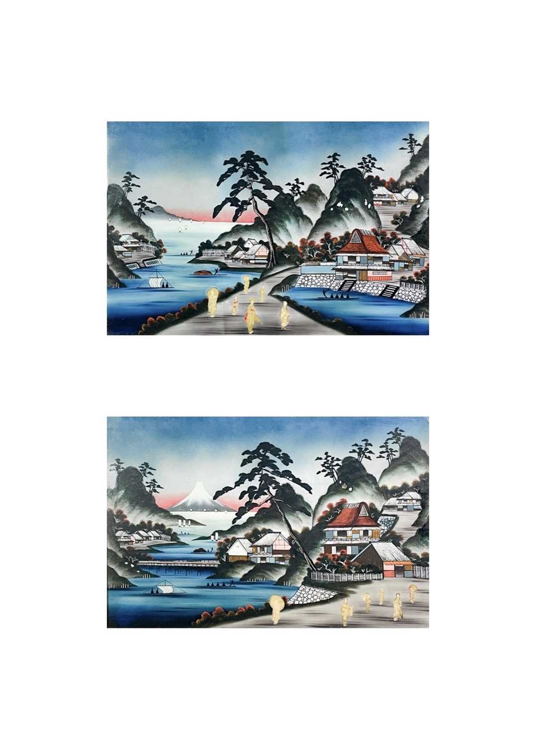 A pair of Japanese reverse glass paintings, 19th century.