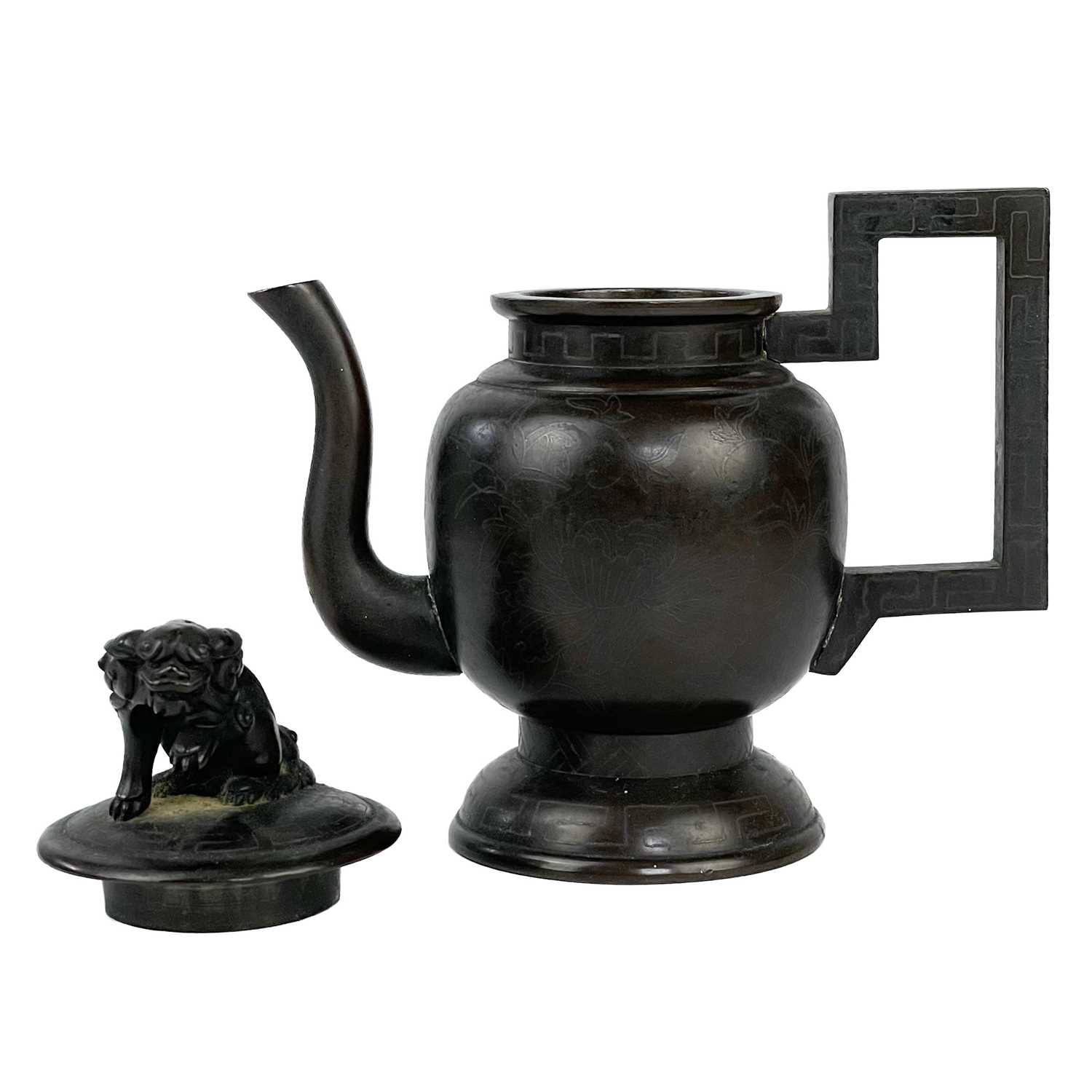 A Chinese bronze and silver inlaid teapot, 19th century. - Image 2 of 4