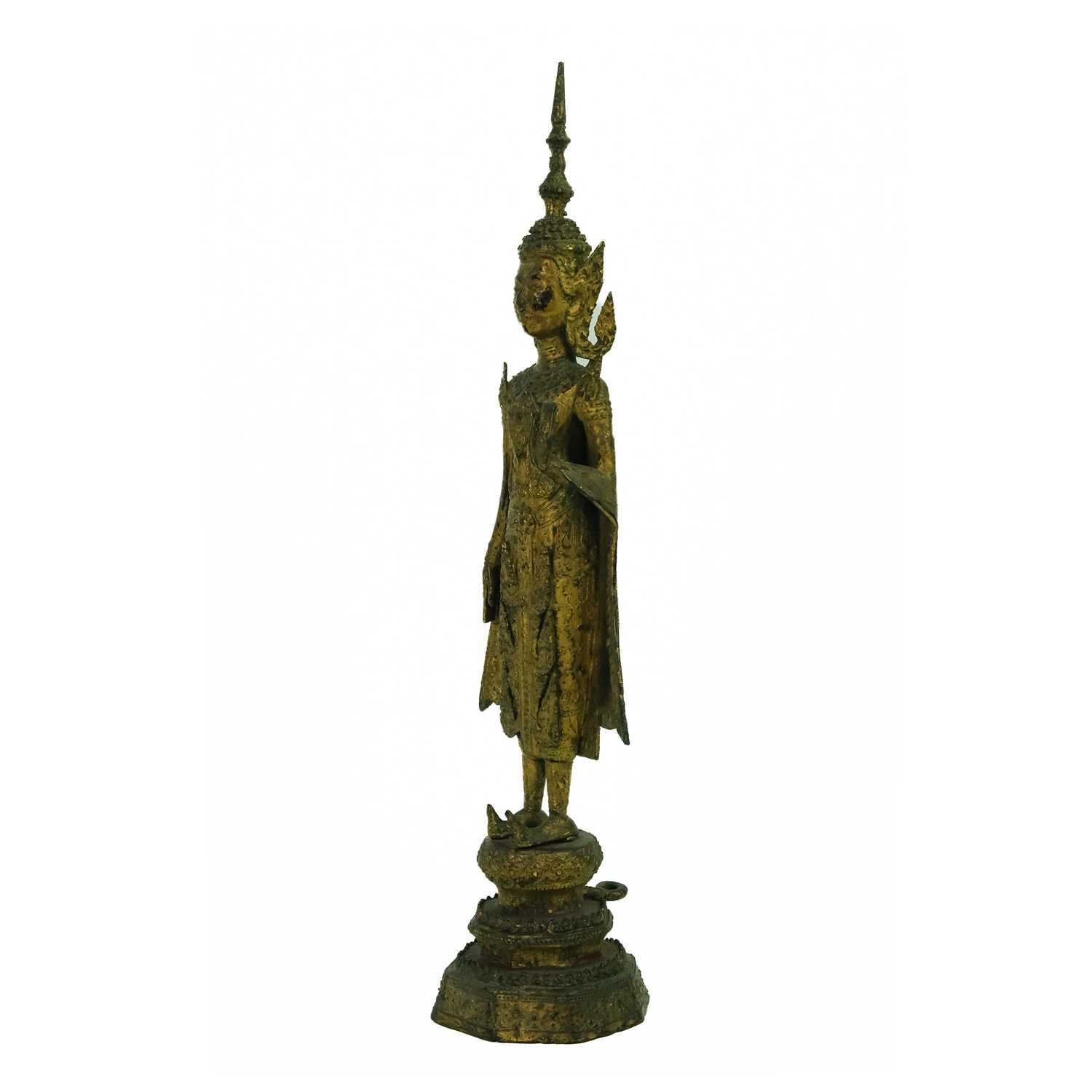 A Thai gilt bronze standing Buddha in royal attire, 18th/19th century. - Image 3 of 5