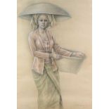 I. Wayan LOTRA (XX-XXI) Pastel on paper, signed. Balinese girl