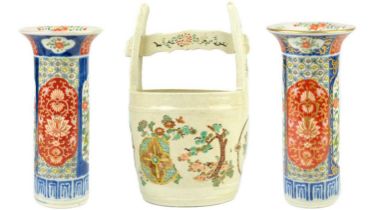 A Japanese Satsuma pottery teoke water bucket, Meiji period.