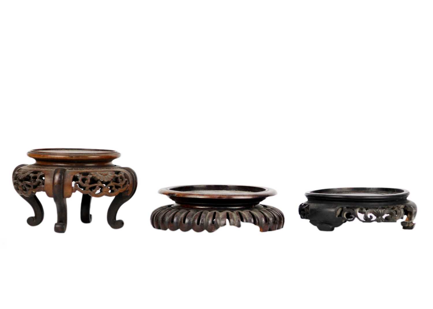 Eight Chinese carved wood vase stands. - Image 4 of 14