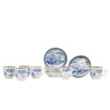 Six Chinese export blue and white porcelain cups and saucers, 18th/19th century.