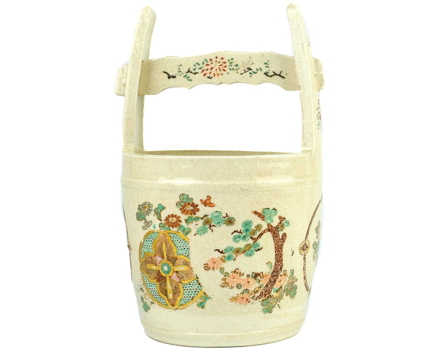 A Japanese Satsuma pottery teoke water bucket, Meiji period. - Image 5 of 11