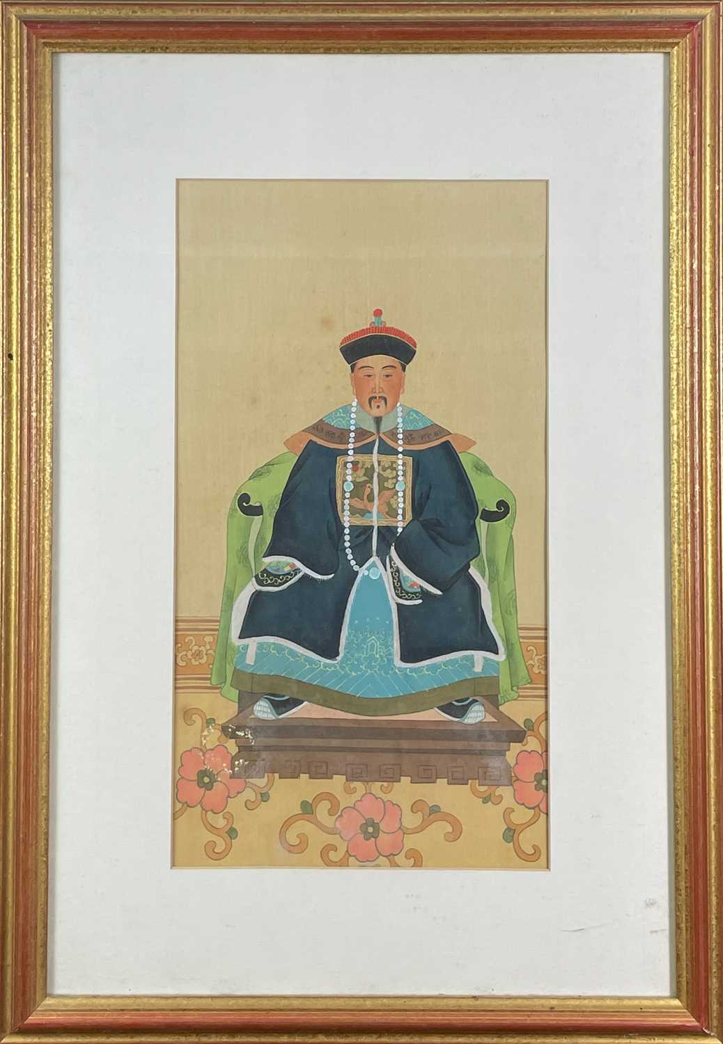 Three Chinese ancestor portrait paintings on silk. - Image 4 of 7