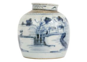 A Chinese blue and white porcelain ginger jar & cover, 19th century.