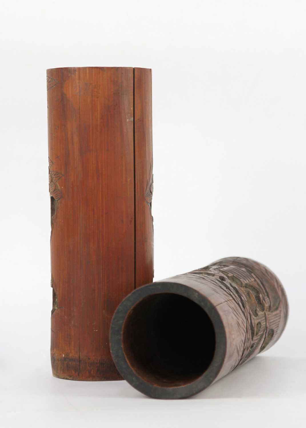 A pair of Chinese bamboo brush pots, late 19th century. - Image 3 of 4