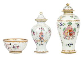 Two Samson porcelain famille rose vases, in Chinese export style, circa 1900.