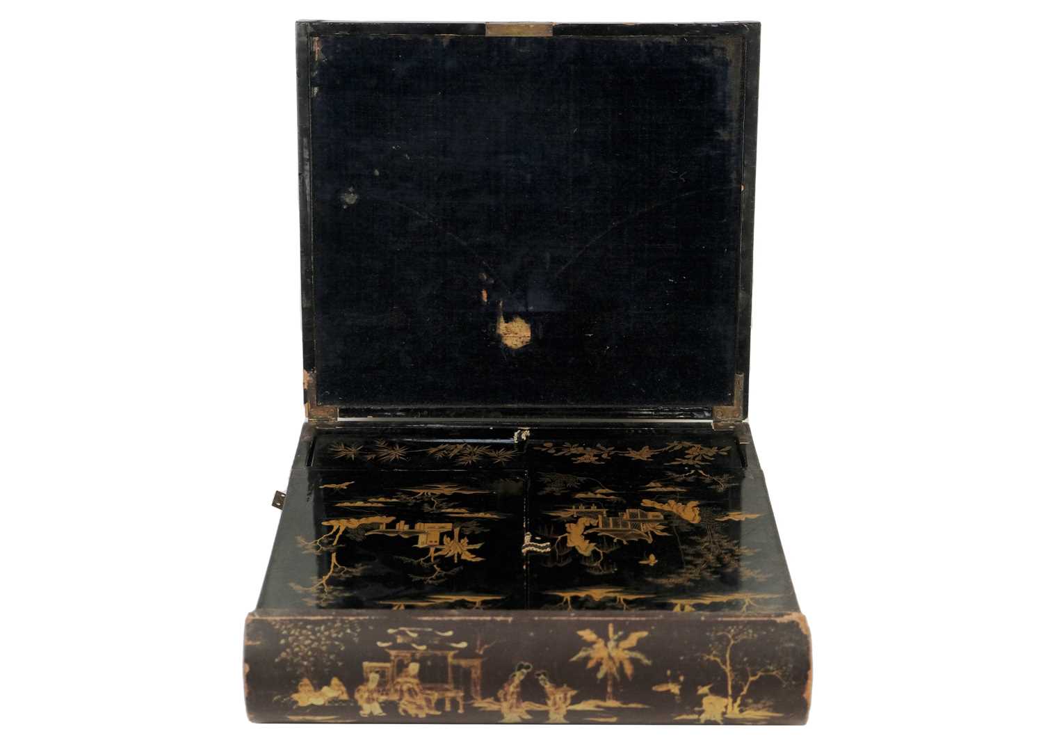 A Japanese black lacquer writing box, Meiji period.