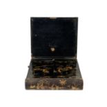 A Japanese black lacquer writing box, Meiji period.