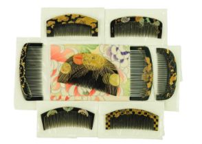 Eight Japanese black lacquer combs, 19th/20th century.