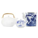 A Chinese blue and white prunus blossom teapot, circa 1900.