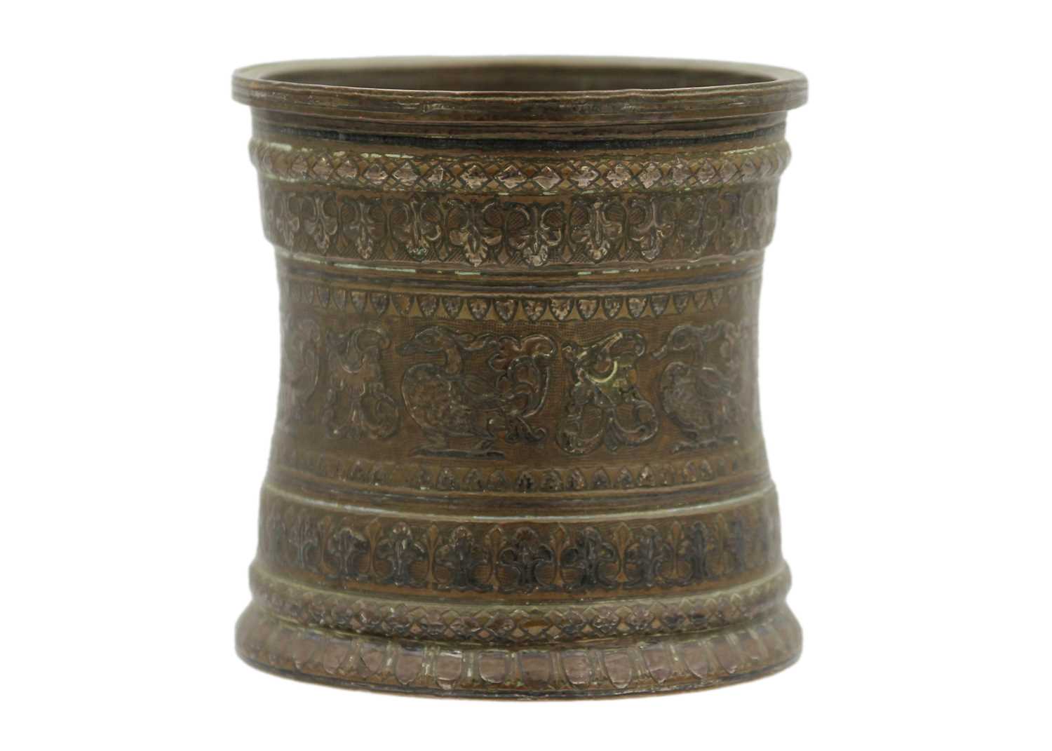 A Chinese bronze and silver overlaid brush pot, Qing Dynasty, 18th century. - Image 3 of 4