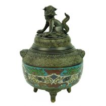 A Chinese bronze and champleve incense burner, Qing Dynasty, 19th century.