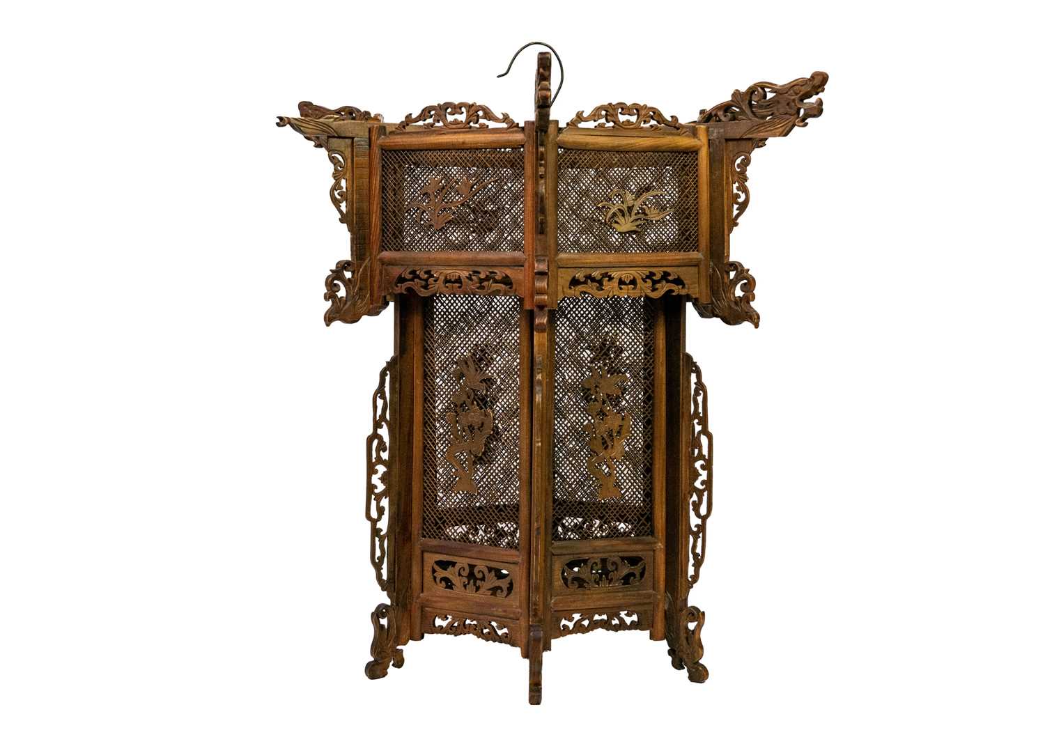 A Chinese boxwood pierced hanging lantern, early 20th century. - Image 2 of 7