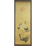 A Japanese watercolour of two cranes, signed Sessai, 19th century.