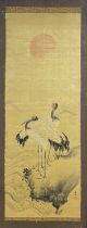 A Japanese watercolour of two cranes, signed Sessai, 19th century.