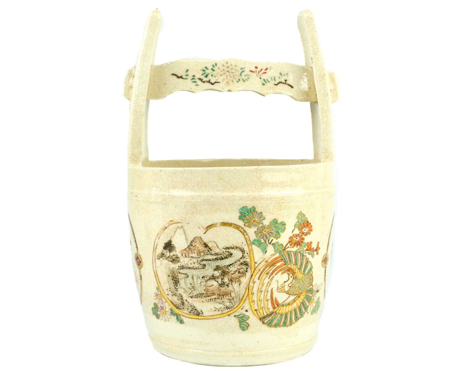 A Japanese Satsuma pottery teoke water bucket, Meiji period. - Image 6 of 11