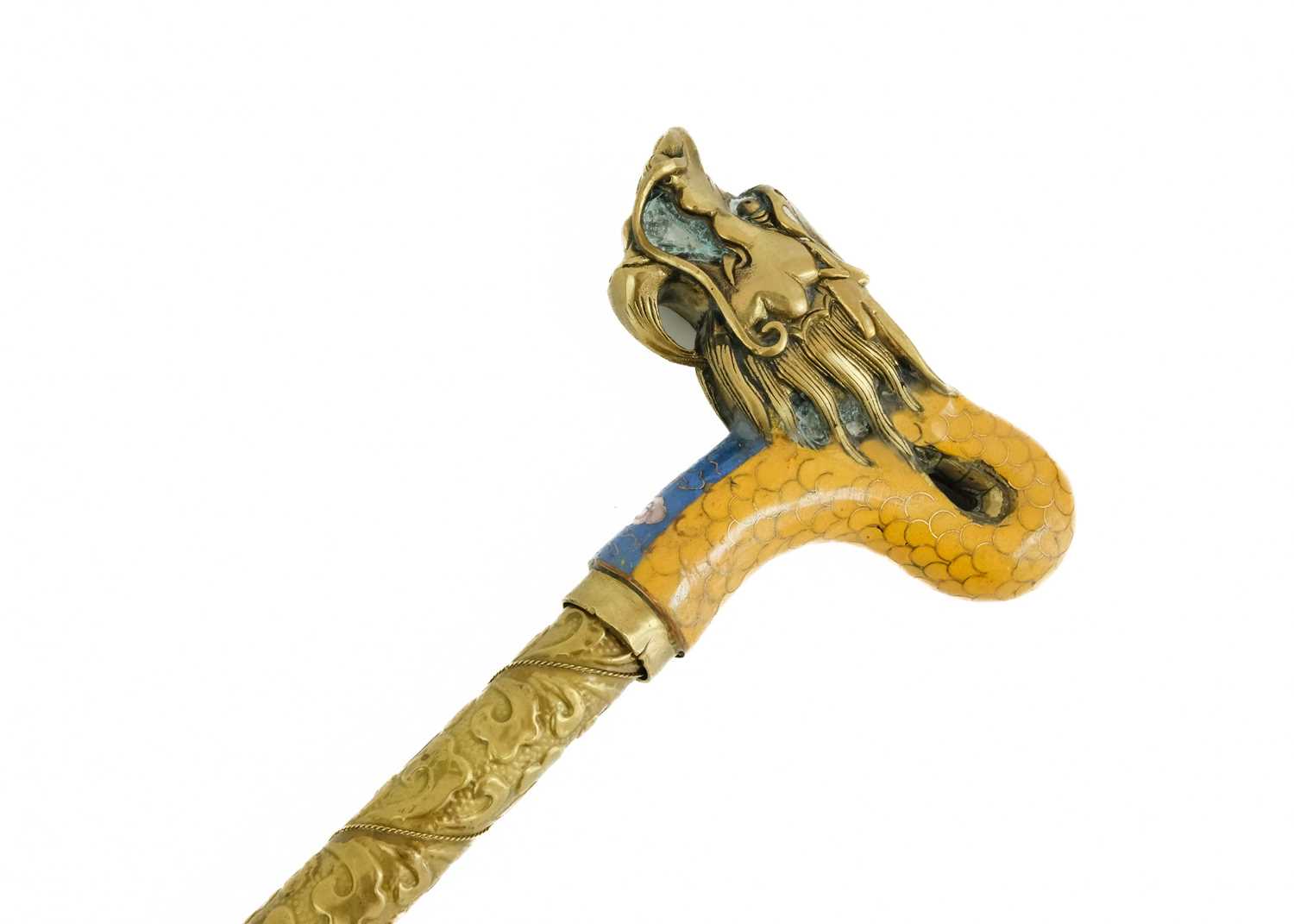 A Chinese cloisonne & brass walking cane handle, early 20th century. - Image 3 of 7