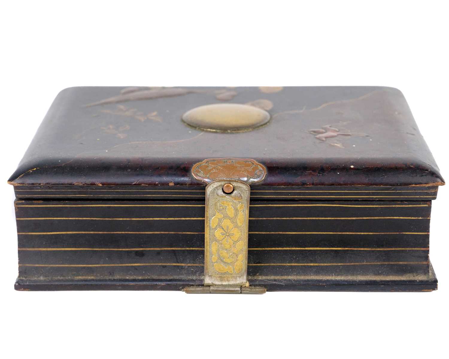 Two Japanese black lacquer hinged boxes, Meiji period. - Image 5 of 7