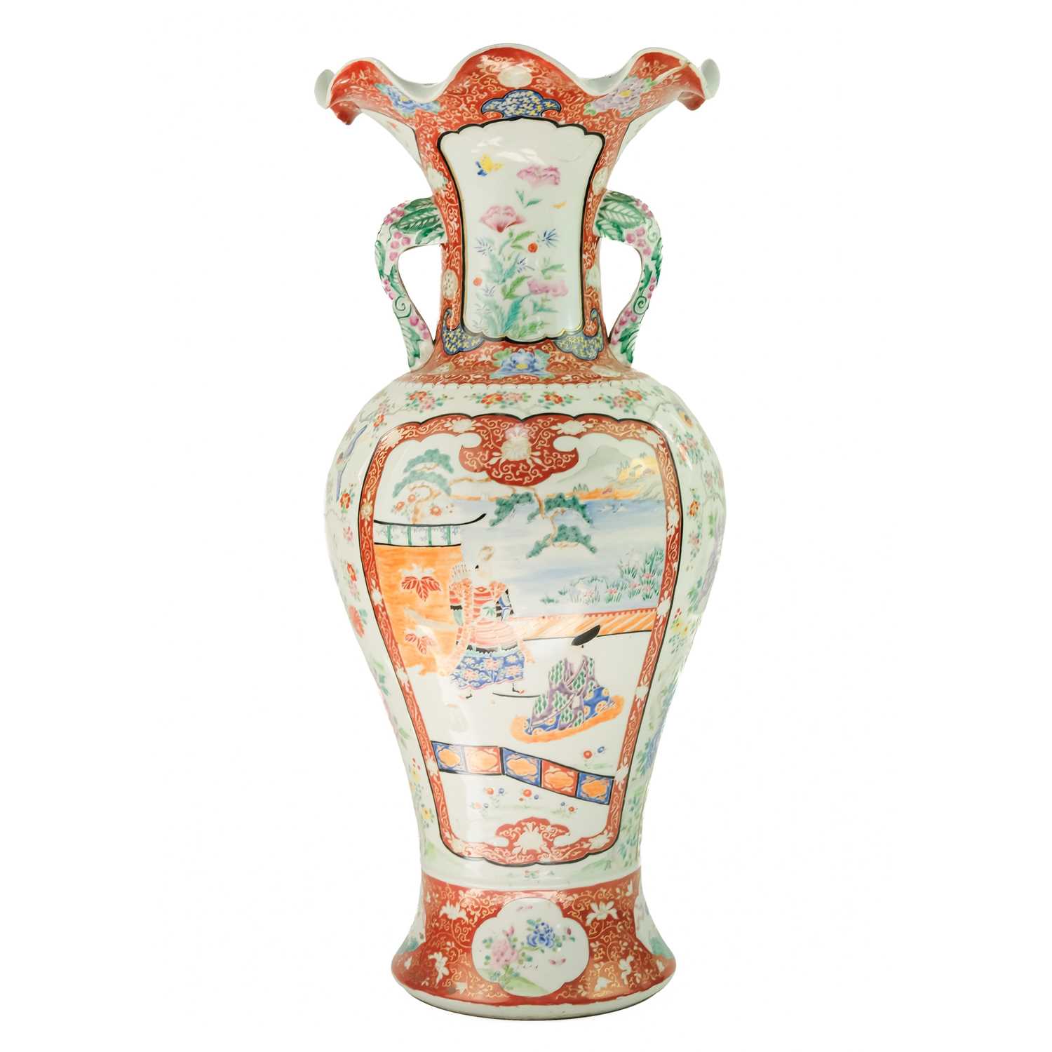 A large Japanese porcelain floor standing vase, Meiji period.